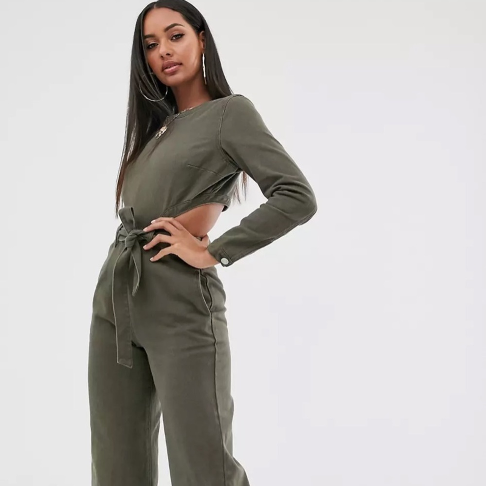 Missguided khaki denim jumpsuit